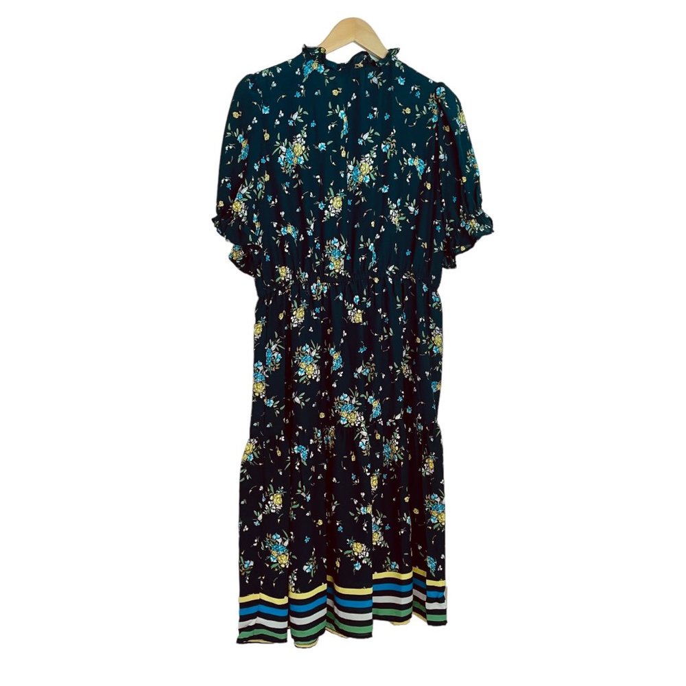 CeCe Bouquet Print Puff Sleeve A-line Midi Dress (L) Classic Navy - NWT - Picture 4 of 9